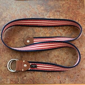 J. Crew red:white/blue striped canvas belt